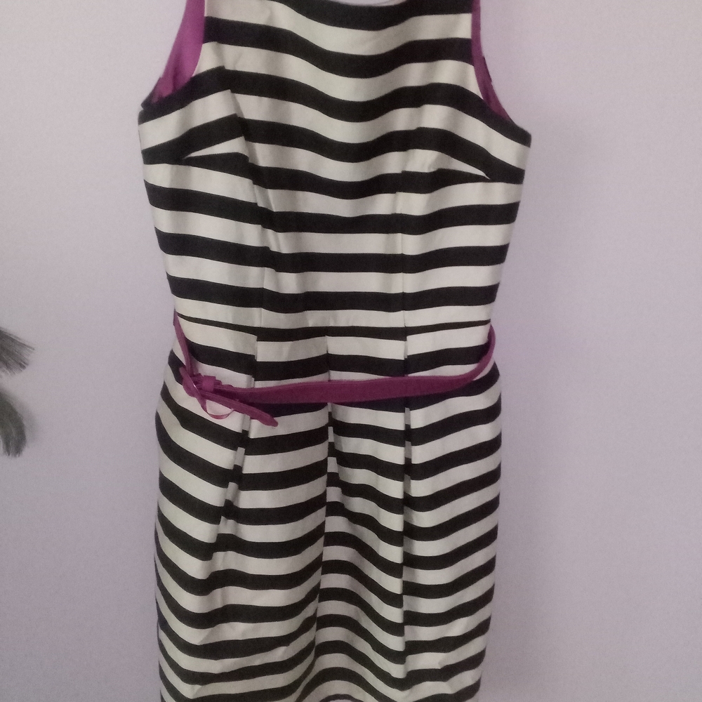 White House Black Market Black & White Striped Midi Dress with Purple Accents